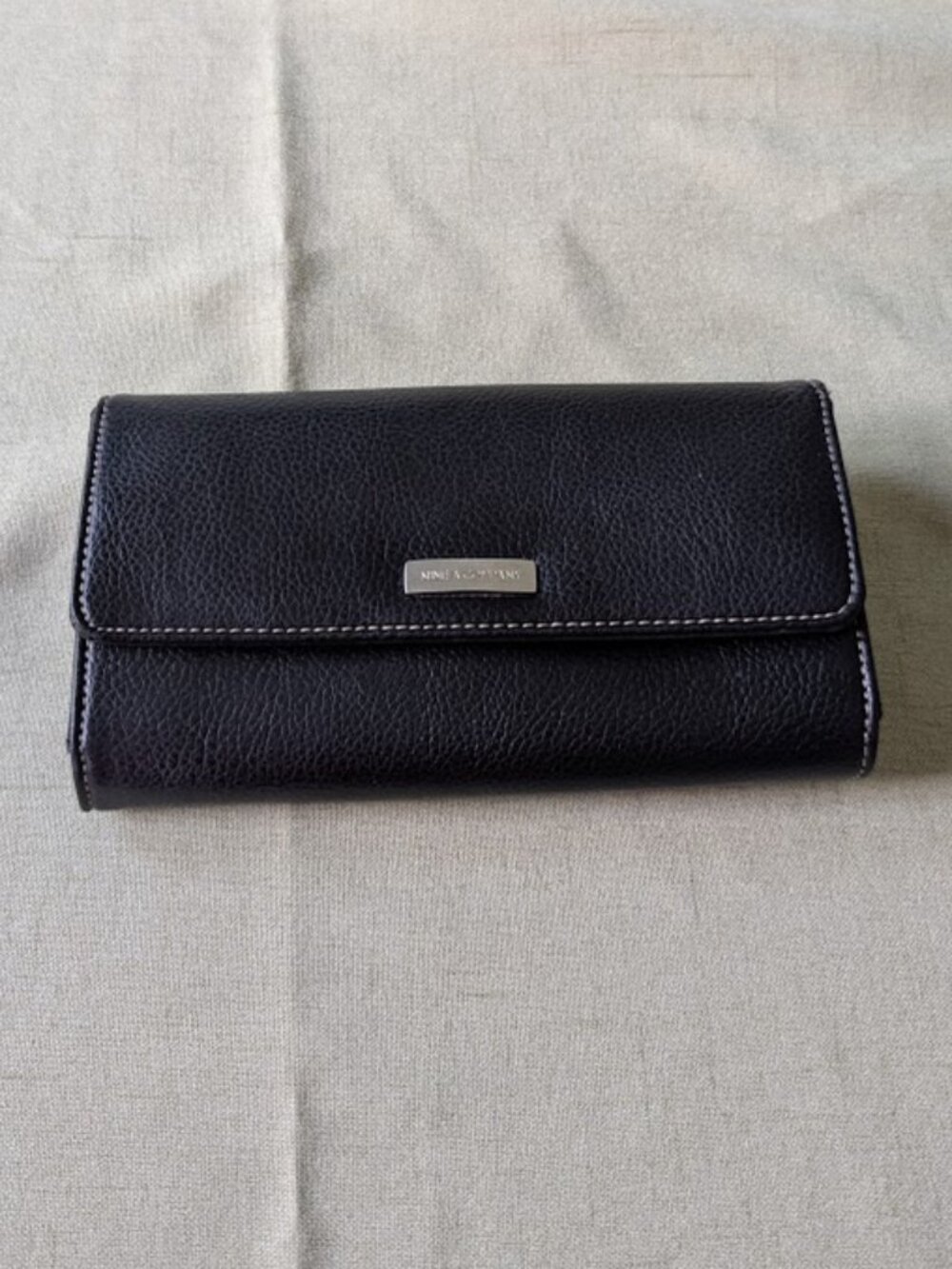 Nine & Company Black Pebbled Faux Leather Checkbook Wallet Organizer